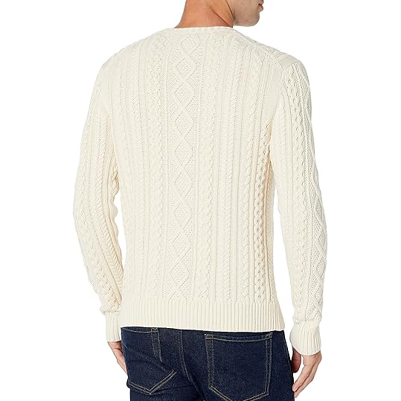 Men&prime;s 100% Cotton Crew Neck Cable Sweater Knitted Jumper