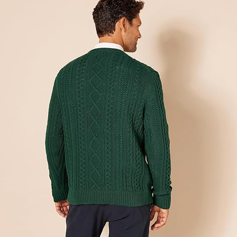 Men&prime;s 100% Cotton Crew Neck Cable Sweater Knitted Jumper