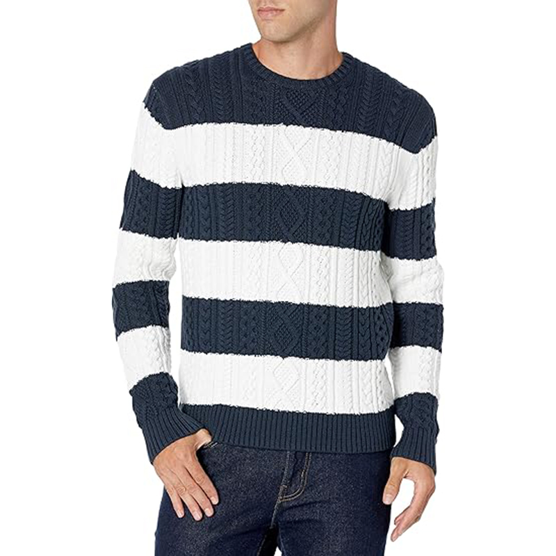 Men&prime;s 100% Cotton Crew Neck Cable Sweater Knitted Jumper