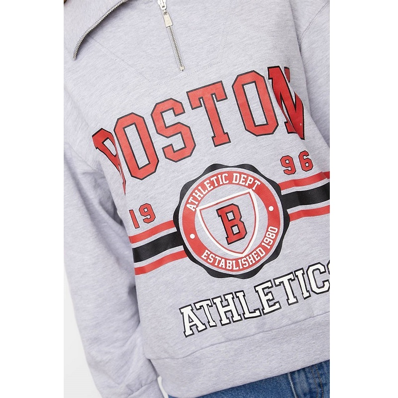 Women Pullover Printed Semi Zipper Sweatshirts
