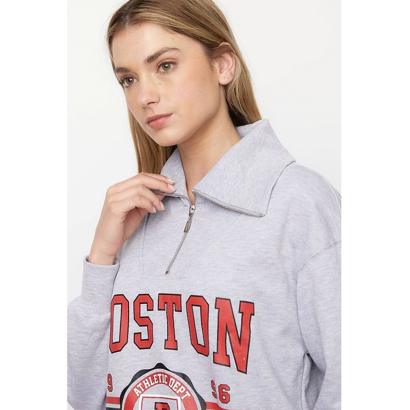 Women Pullover Printed Semi Zipper Sweatshirts