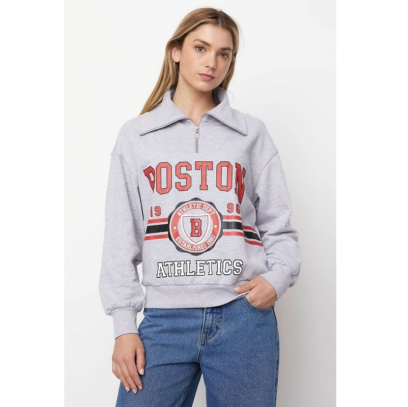 Women Pullover Printed Semi Zipper Sweatshirts