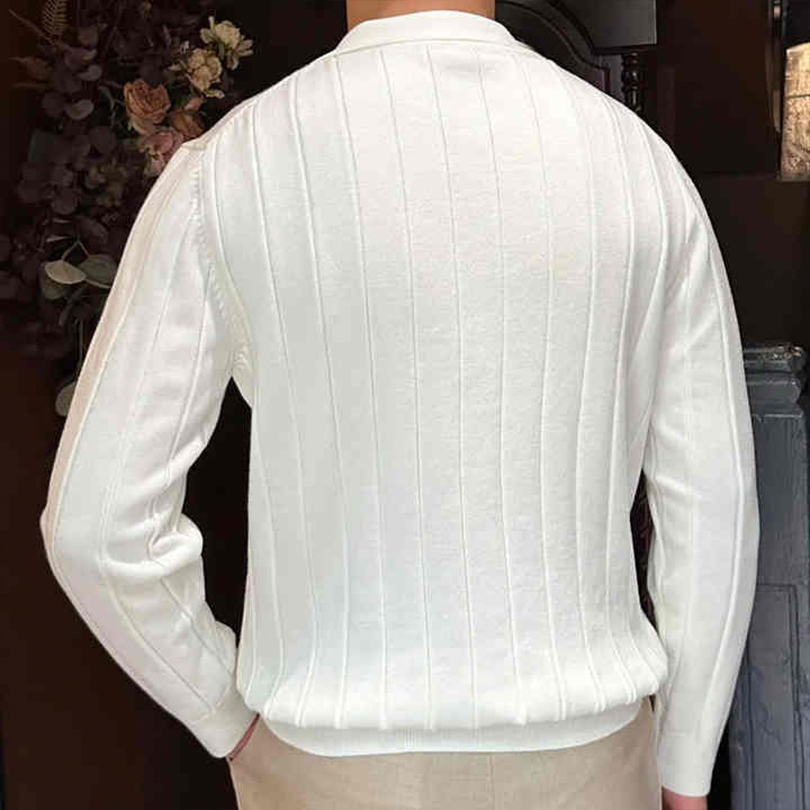 Custom Men&prime;s Old Money Solid Knit Polo Sweaters V-Neck Open Pullover
