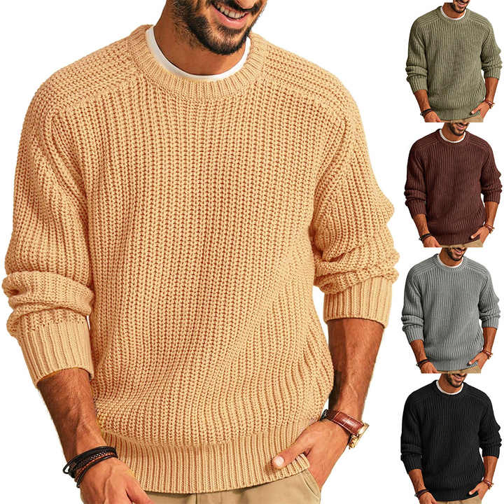 High Quality Retro Top Fashionable Round Neck Versatile Outdoor Daily Pullover Black Winter Casual Knitted Sweater Men Popular