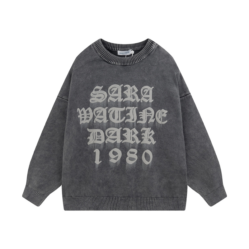 Heavyweight Screen Printing Drop Shoulder Knitted Crew Neck Sweater