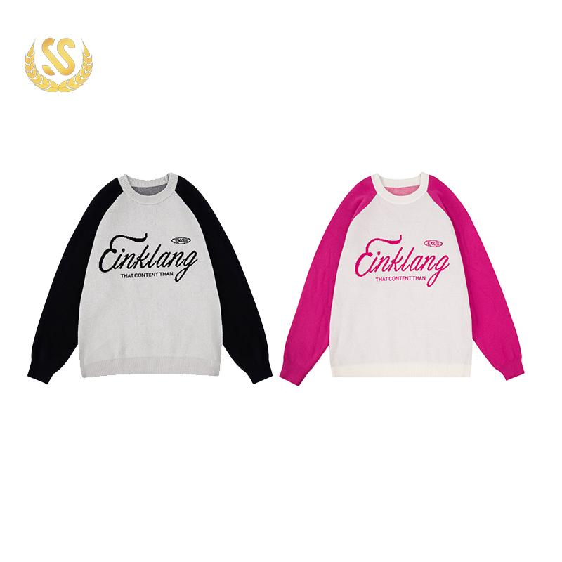 Crew Neck Raglan Sleeves Cotton Kintted Sweater
