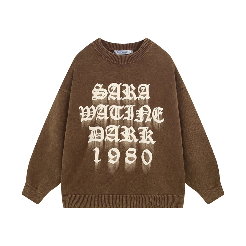 Heavyweight Screen Printing Drop Shoulder Knitted Crew Neck Sweater