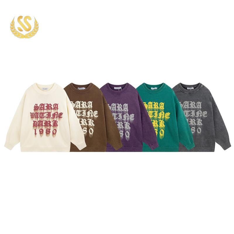 Heavyweight Screen Printing Drop Shoulder Knitted Crew Neck Sweater