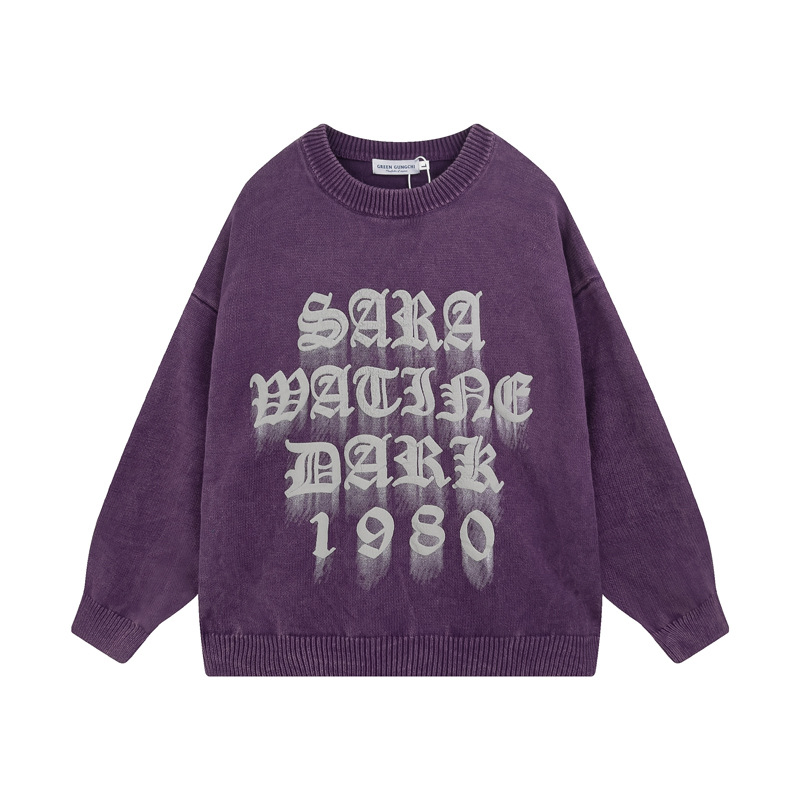 Heavyweight Screen Printing Drop Shoulder Knitted Crew Neck Sweater