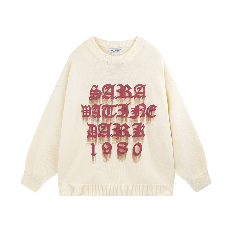 Heavyweight Screen Printing Drop Shoulder Knitted Crew Neck Sweater