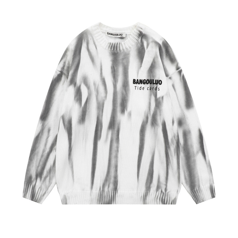 Tie Dye Drop Shoulder Knitted Crew Neck Cotton Sweater