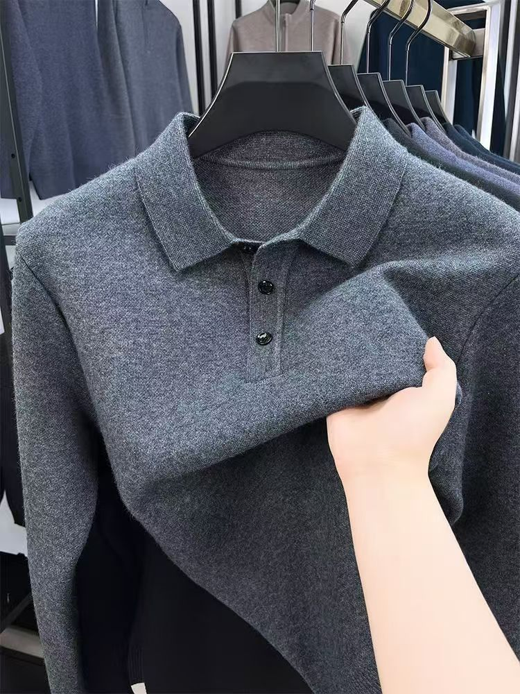 Men′s Classic Solid Knit Polo Sweater – Casual Business Pullover