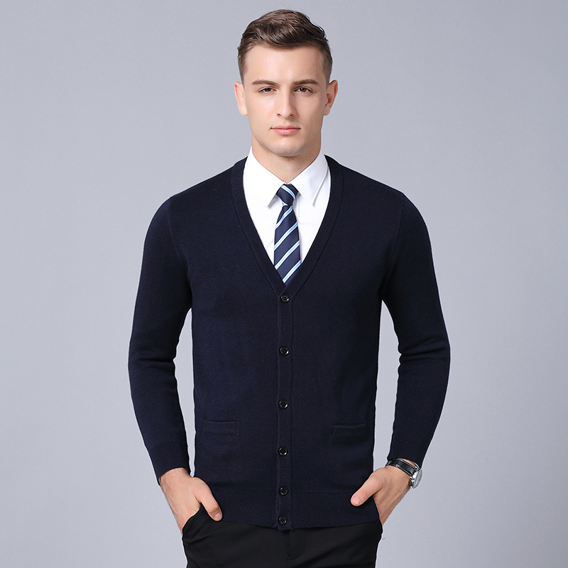Men′s Wool V-Neck Cardigan - Regular Weight Long Sleeve Open Front Knitwear for Layering & Business Casual