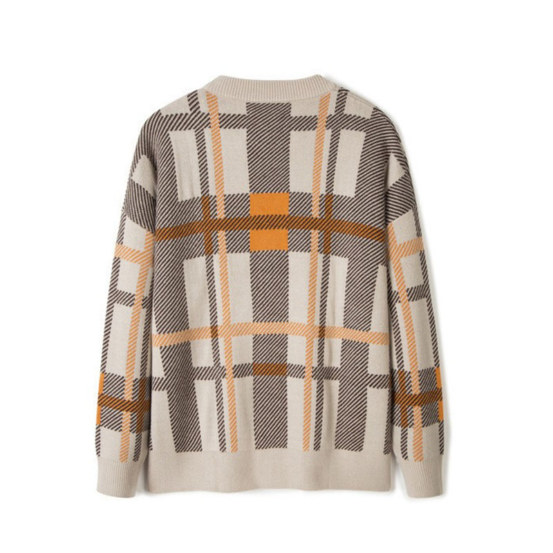 Contrast Colour Twill Plaid Spring Men&prime;s Knitted Cardigan Long Sleeve Sweater