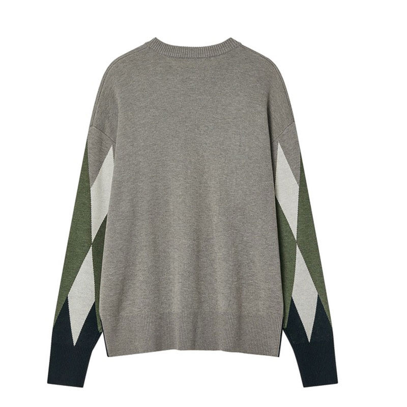 Men&prime;s Crewneck Loose Knitted Pullover Contrast Colour Jacquard design Sweater