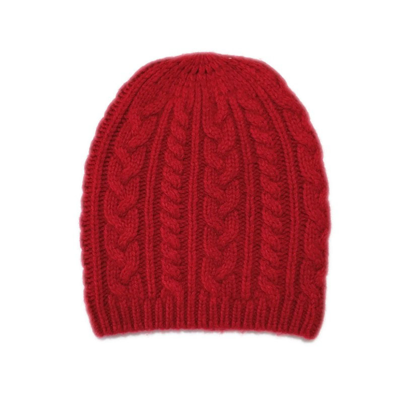 Red Colour Twist Knitted Hats for Men & Women Winter Outdoor Knitwear