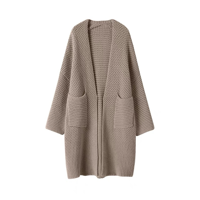 Solid - Color Cashmere Knitted Cardigan for Women, Long - Length, Loose - Fitting Sweater Coatknitted Garment Factory, Fashion Customization, Small - Order and
