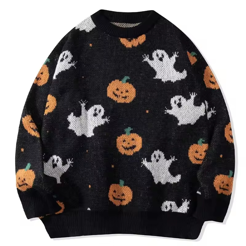 Halloween Sweater Loose Casual Chunky Knit with Jacquard Patternhalloween Themed Sweater