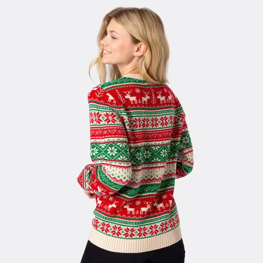 Women Jacquard Christmas Knitted Long Sleeve Oversize Pullover Jumper Knitwear Sweater