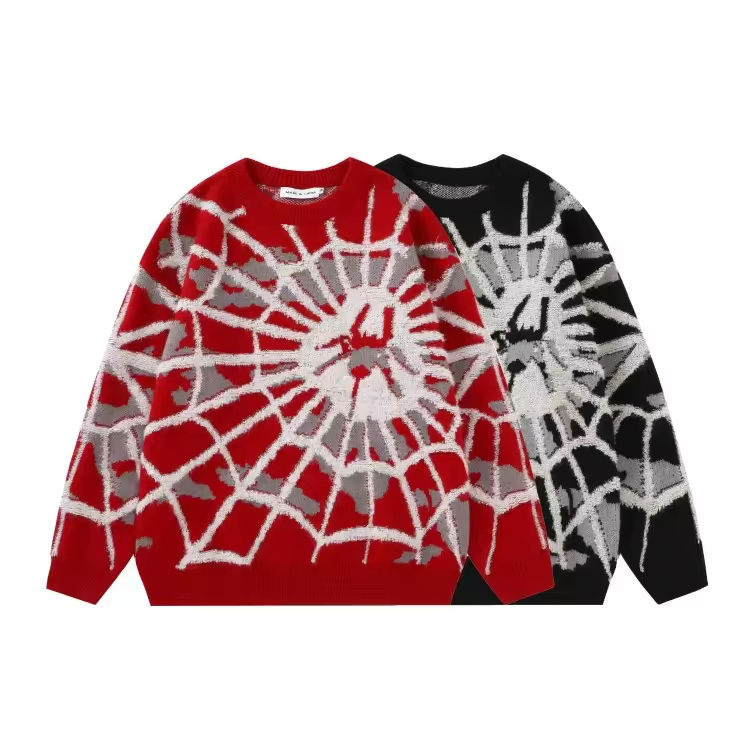 Deer Spider Jacquard Pattern Street Style Round Neck Loose Hip-Hop Knit Sweater