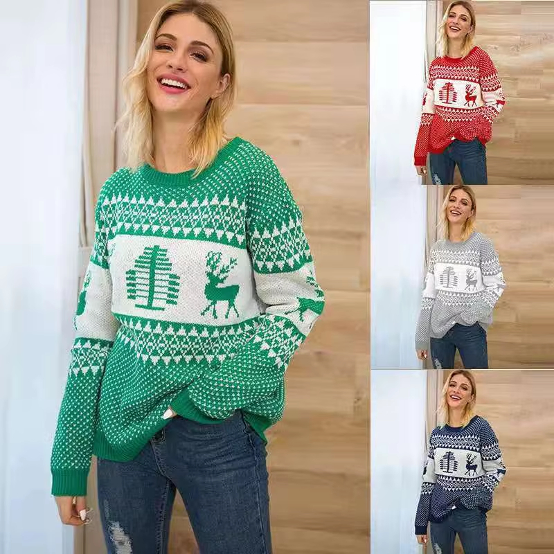 Long Sleeve Round Neck Knitted Ugly Christmas Sweater