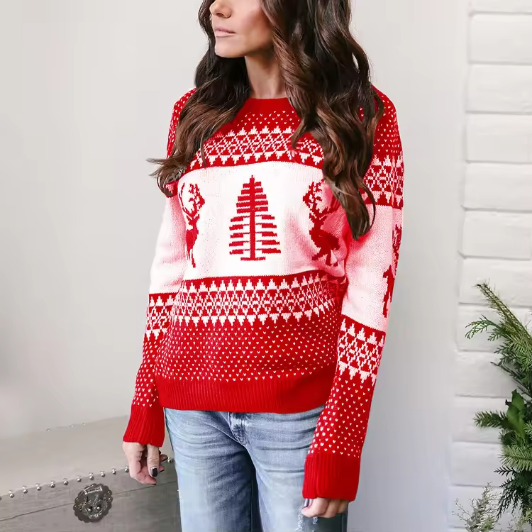 Long Sleeve Round Neck Knitted Ugly Christmas Sweater