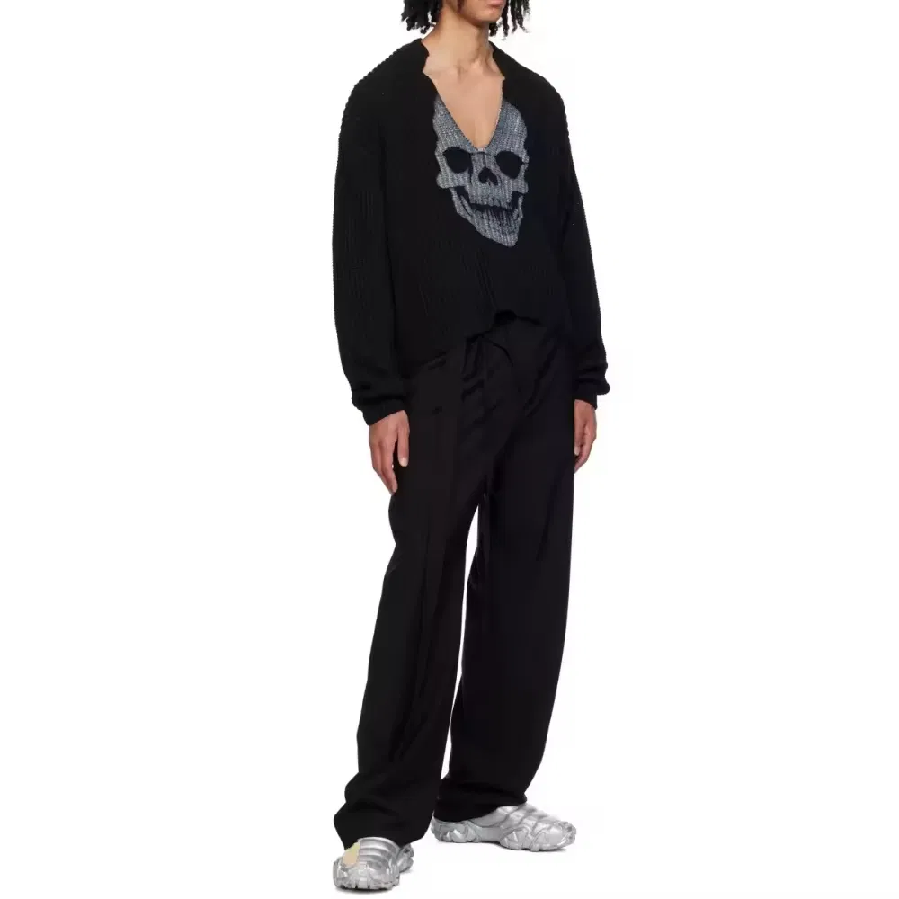 Oversized Long Sleeve Fashion Sweater Loose Jacquard Knitted Pullover Jumper Goth Unisex Skull Sweaters