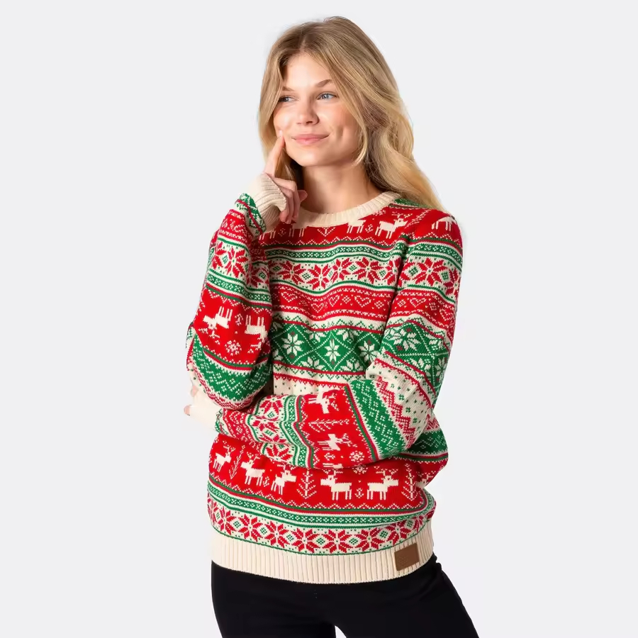 Women Jacquard Christmas Knitted Long Sleeve Oversize Pullover Jumper Knitwear Sweater