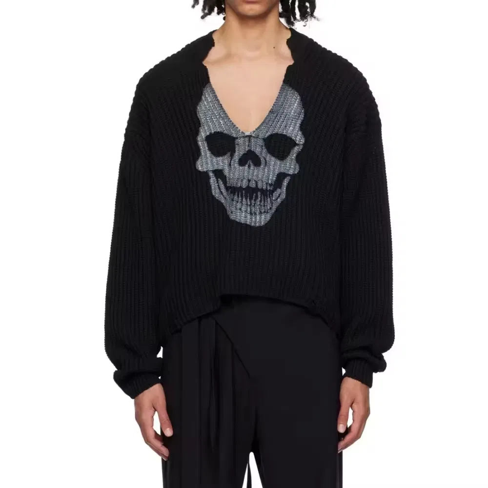 Oversized Long Sleeve Fashion Sweater Loose Jacquard Knitted Pullover Jumper Goth Unisex Skull Sweaters