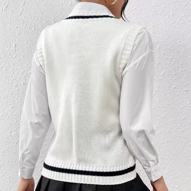 Women Crochet Vest Top V Neck Sweater Vest White Knitted Pullover Sweater