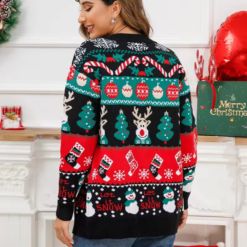Christmas Clothes Winter Ladies Knit Sweater Jacket Loose Single Breasted Knitted Ugly Christmas Sweater