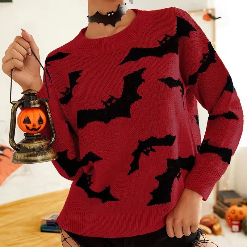 Women′s Funny Halloween Print Long-Sleeved Sweatshirt Casual Blouse Pullover Sweater