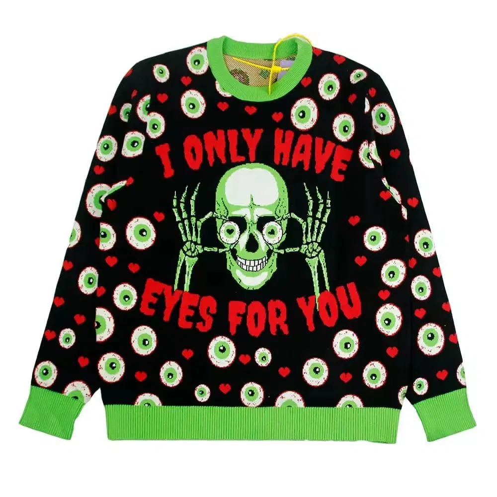 Jacquard Pullover Winter Crew Neck Cotton Knitted Designer Custom Knit Halloween Sweater