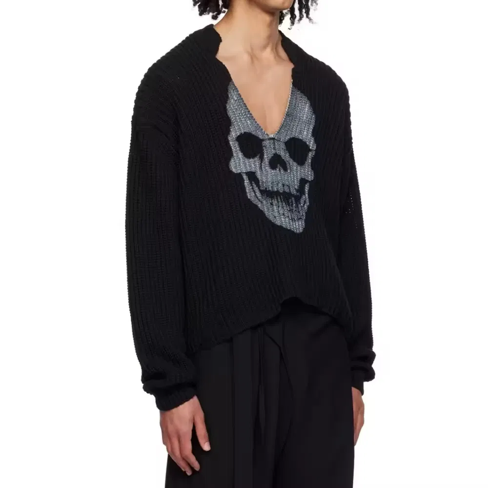Oversized Long Sleeve Fashion Sweater Loose Jacquard Knitted Pullover Jumper Goth Unisex Skull Sweaters