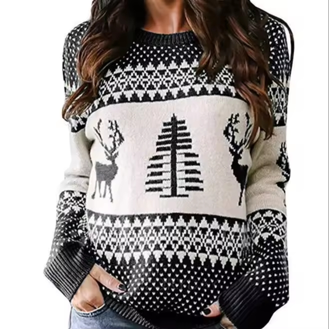 Long Sleeve Round Neck Knitted Ugly Christmas Sweater
