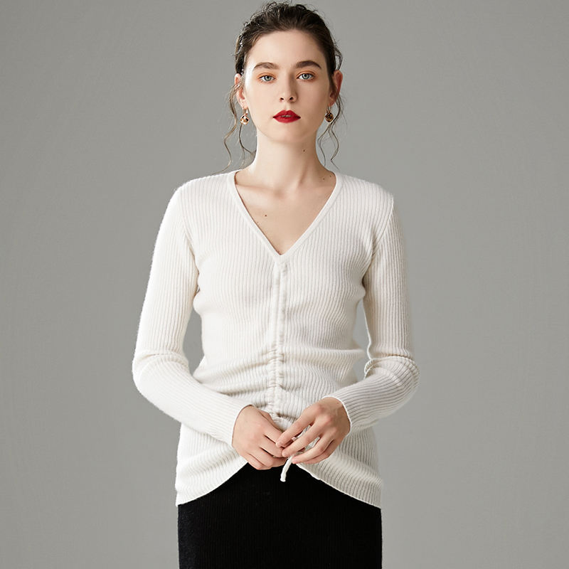 Long Sleeve Knit Top Wool Warm Soft V-Neck Women Sweater