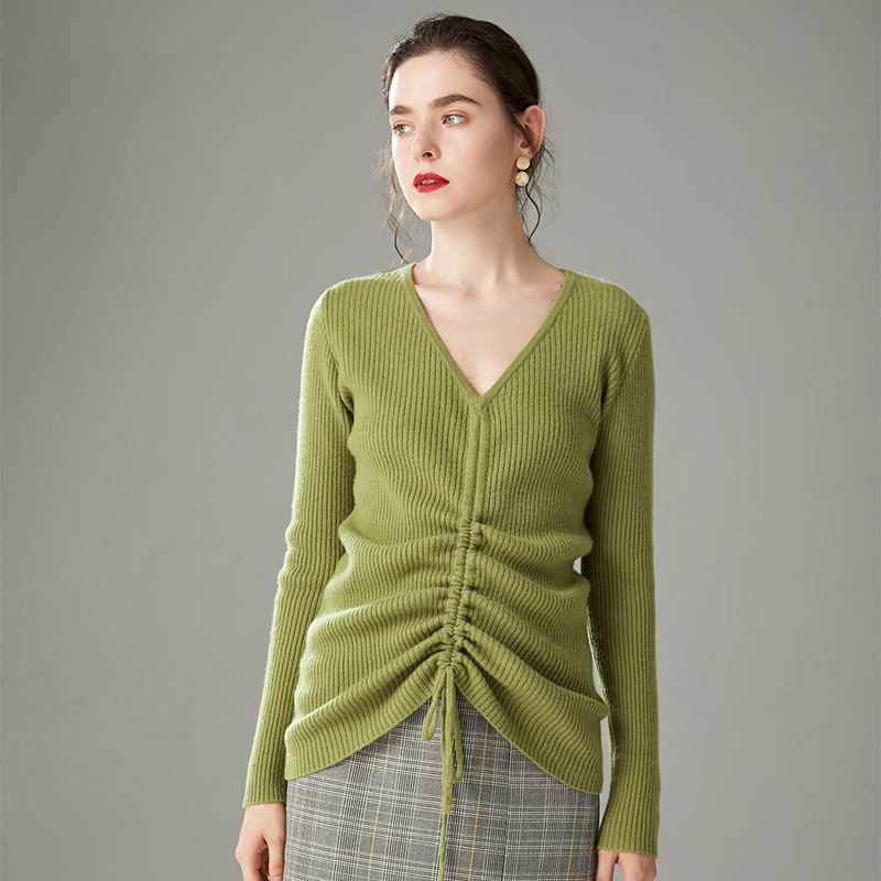 Long Sleeve Knit Top Wool Warm Soft V-Neck Women Sweater