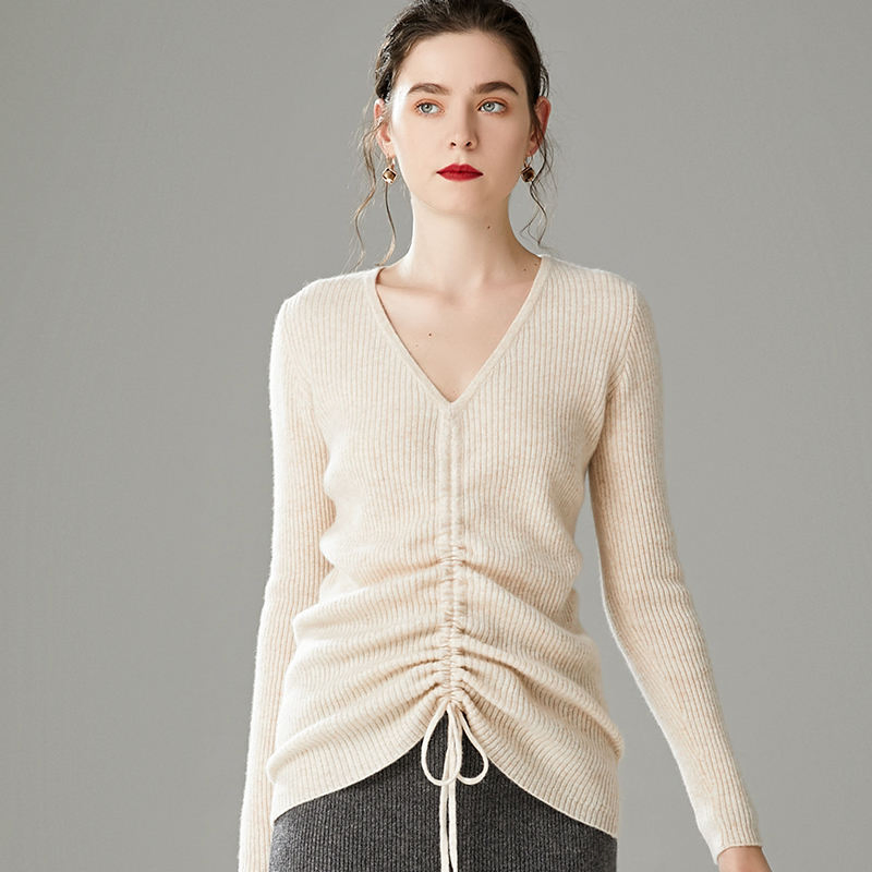 Long Sleeve Knit Top Wool Warm Soft V-Neck Women Sweater