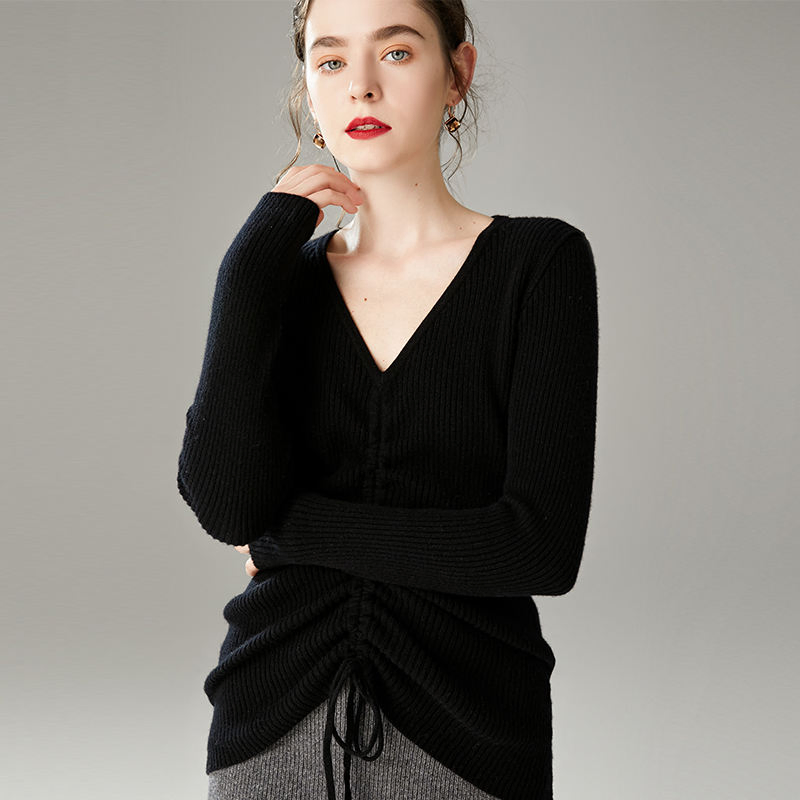 Long Sleeve Knit Top Wool Warm Soft V-Neck Women Sweater