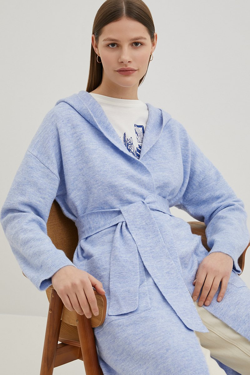 Wholesale Autumn Winter Fashion Women Cardigan Long Fit Sweater Knitted Outwear with Belt and Hood