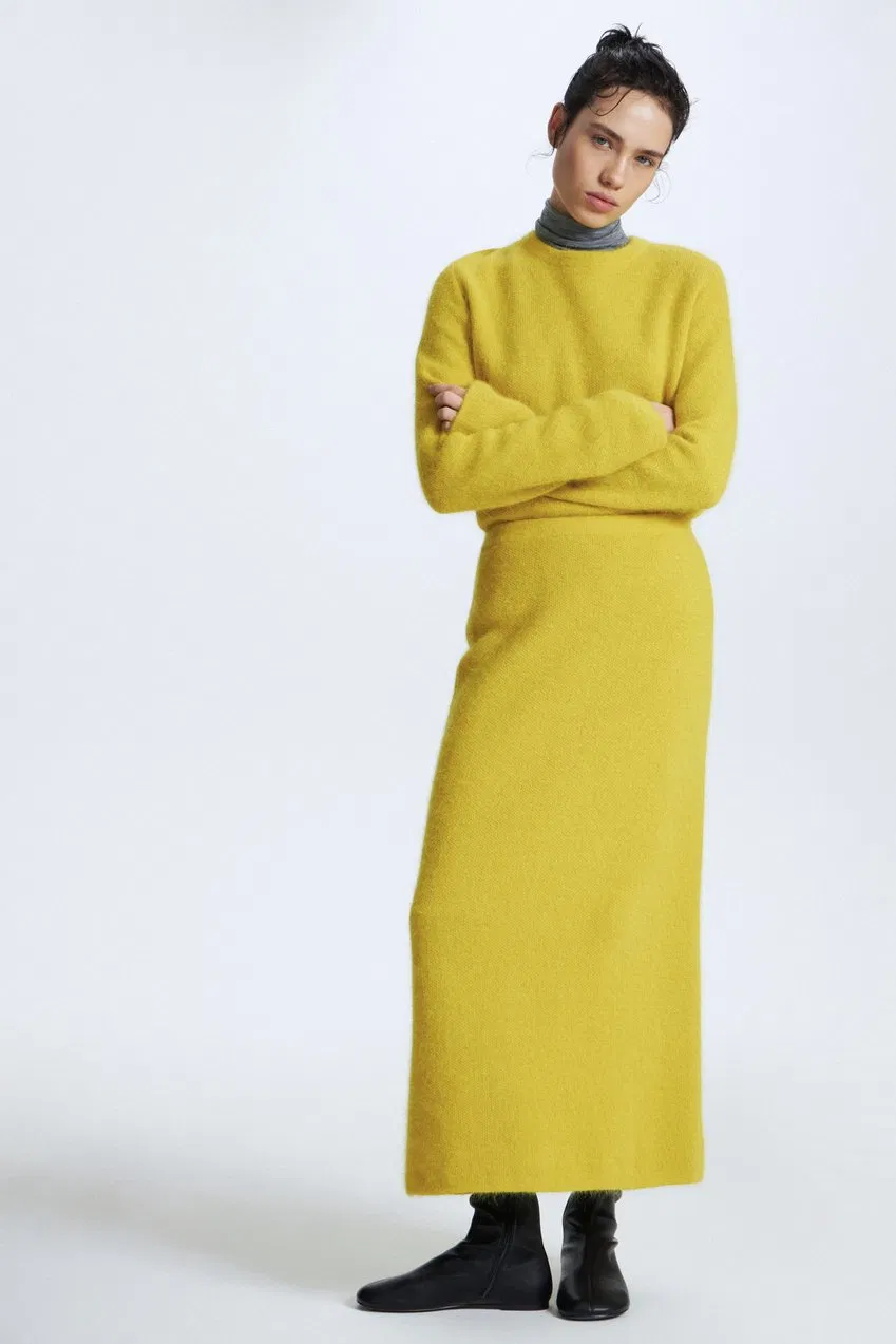 Wholesale High Quality Customized Women Fitted Cardigan Sweater Two Piece Set with Long Skirt Women Angora-Blend Sweater
