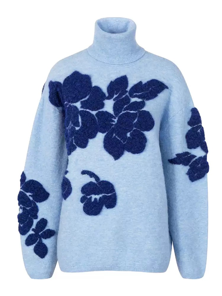 Wholesale Luxury Women Knitwear Pullover Sweater Women Wool Knitted Sweater with Floral Embroidery