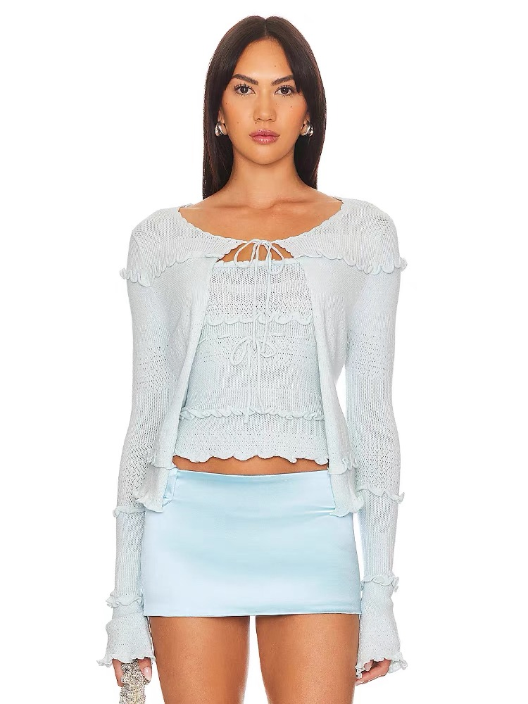 Wholesale Women Solid Color 2 Piece Set Knit Cardigen and Vest Tops Elegant Sweater Casual Sweater
