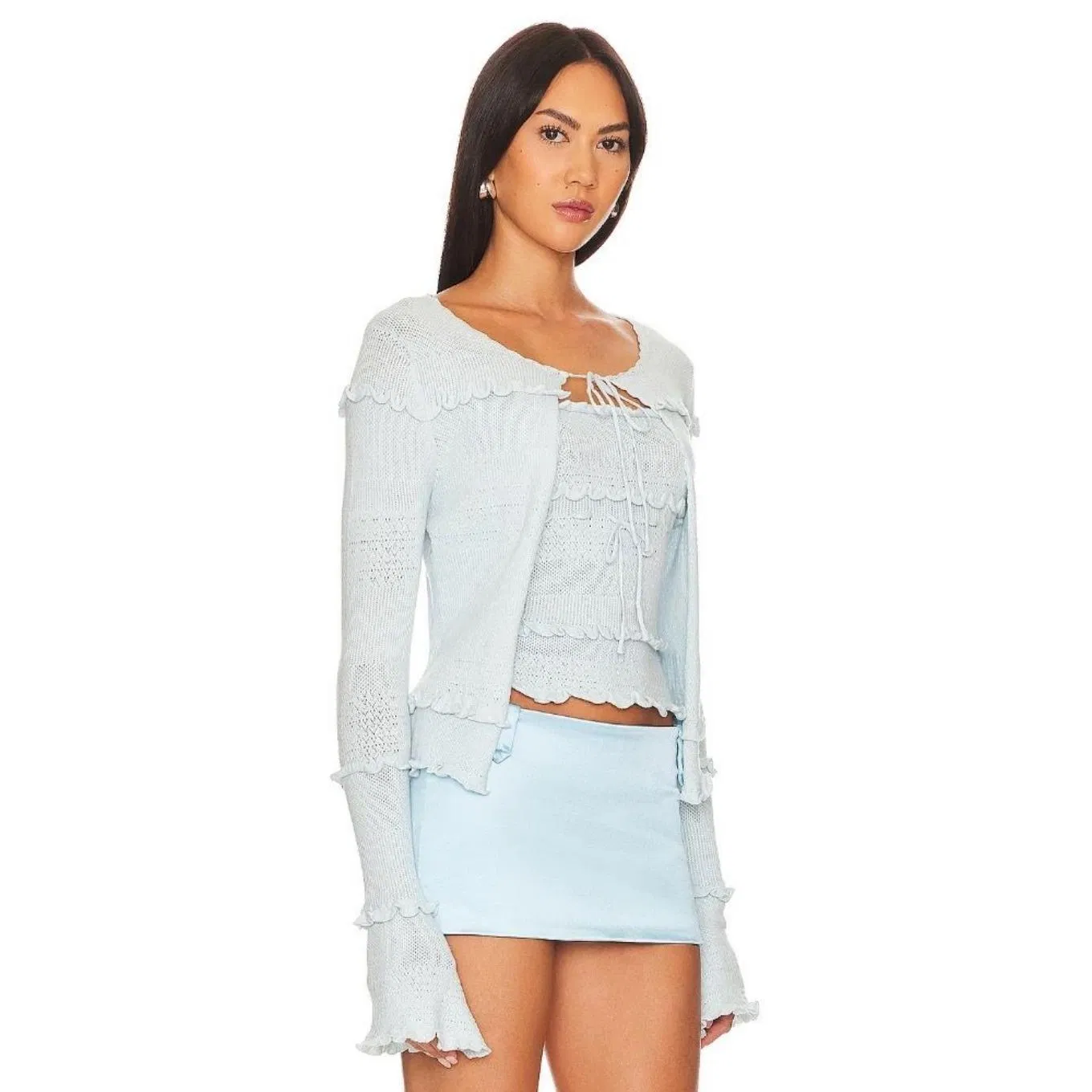 Wholesale Women Solid Color 2 Piece Set Knit Cardigen and Vest Tops Elegant Sweater Casual Sweater