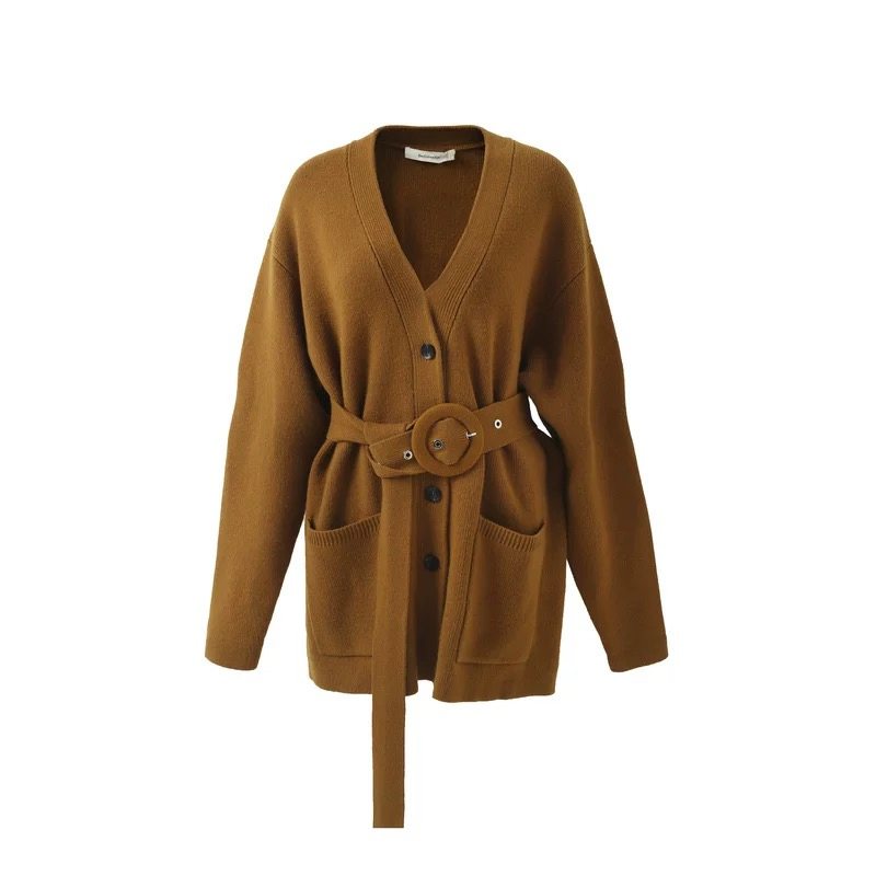 Wholesale Luxury Women Knitwear Cardigen Coat Women Cashmere Wool Knitted Sweaters Coat with Belt