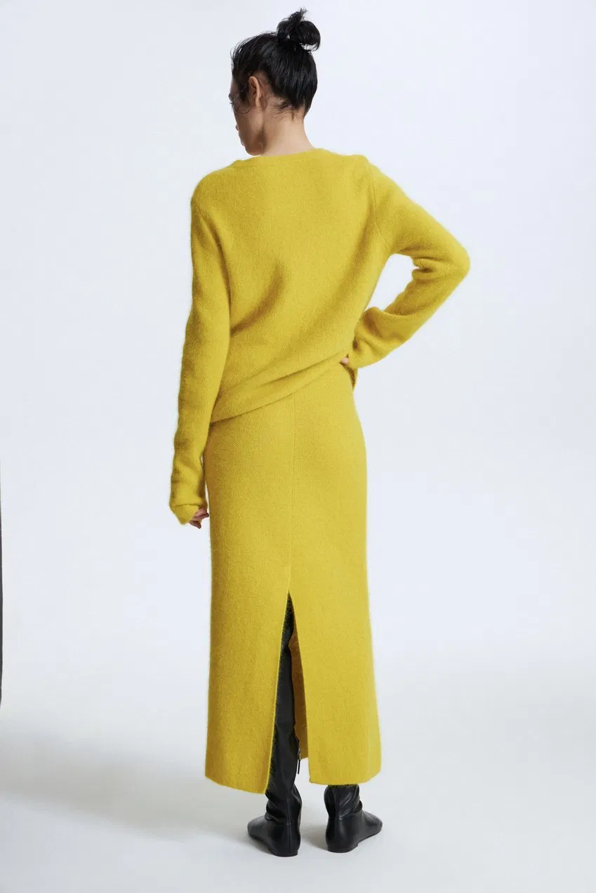 Wholesale High Quality Customized Women Fitted Cardigan Sweater Two Piece Set with Long Skirt Women Angora-Blend Sweater