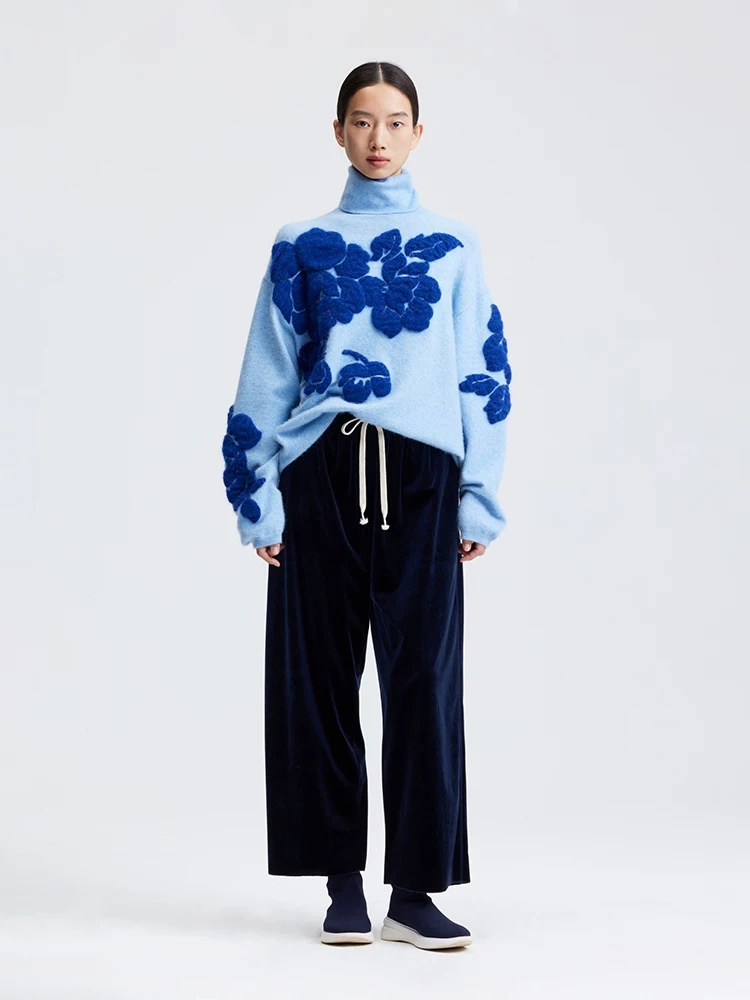 Wholesale Luxury Women Knitwear Pullover Sweater Women Wool Knitted Sweater with Floral Embroidery
