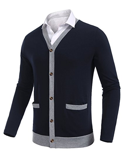 Mens Casual Slim Fit Long Sleeve V-Neck Cardigan
