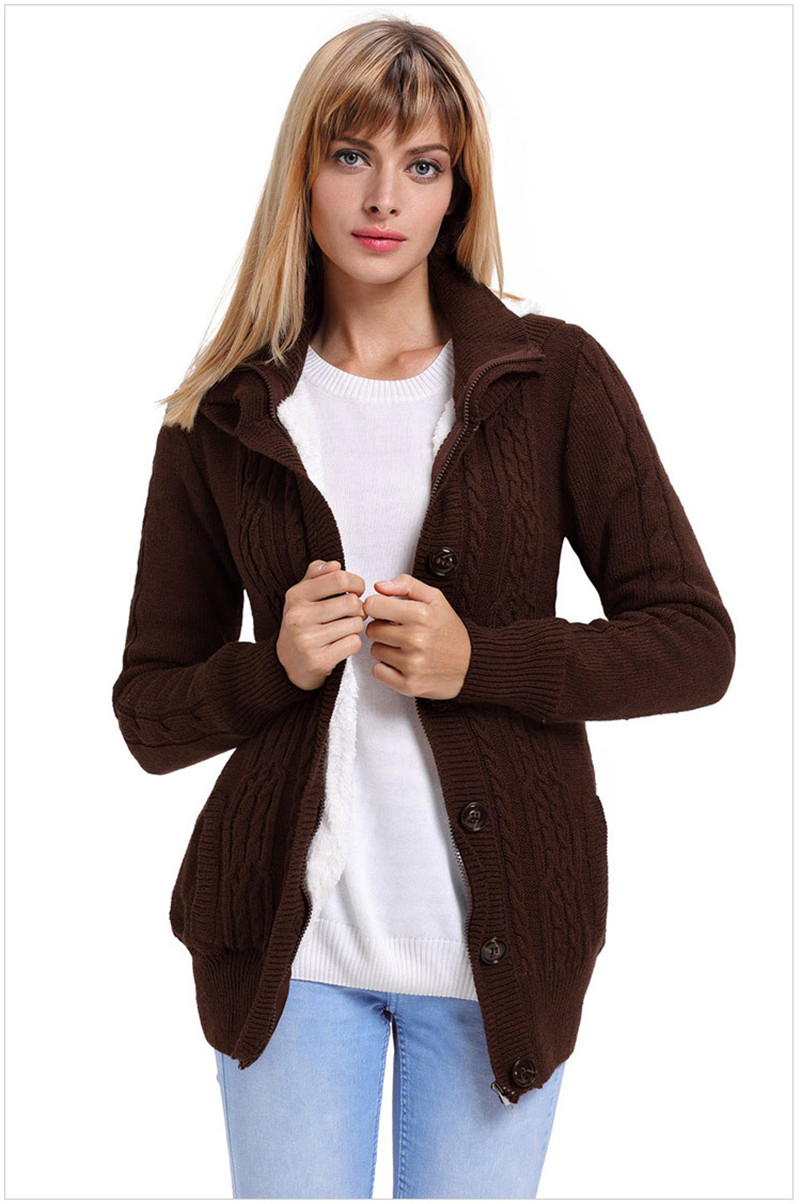 OEM Winter Warm Knitted Women Sweaters with Fleece