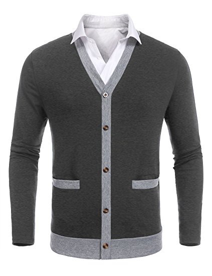 Mens Casual Slim Fit Long Sleeve V-Neck Cardigan